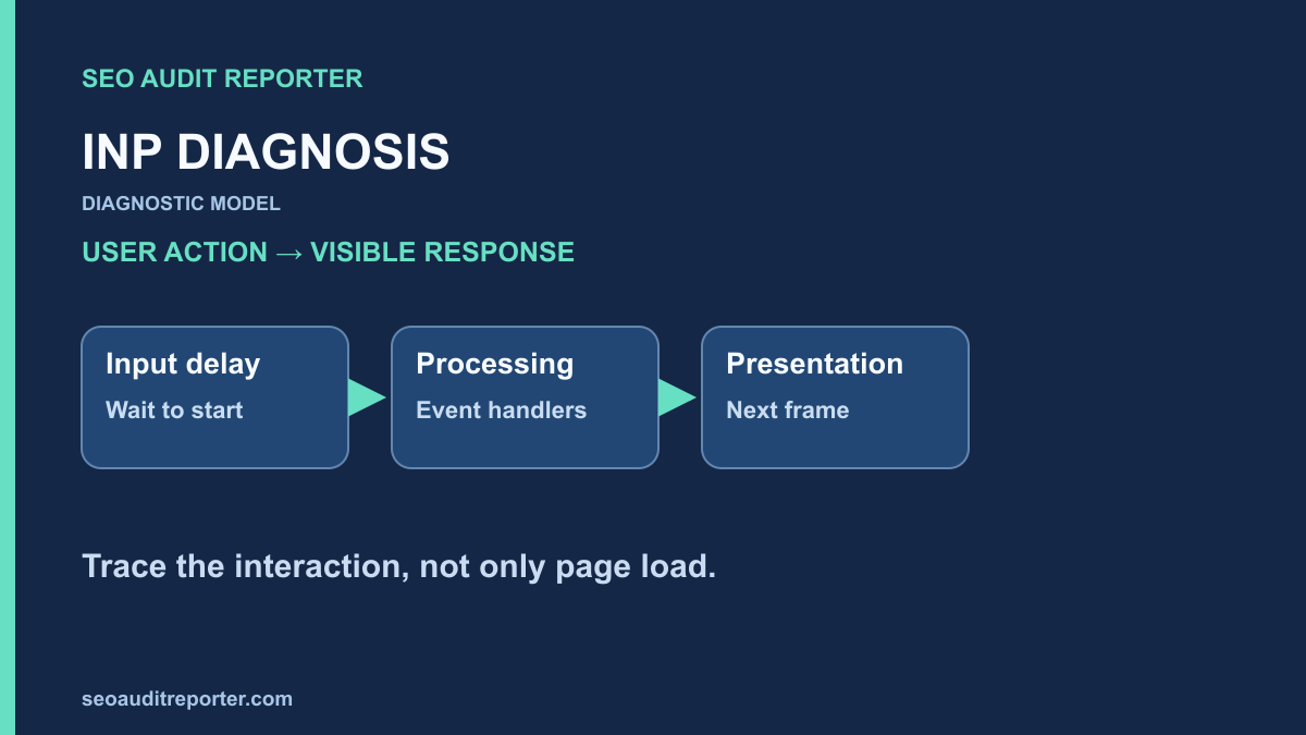 A user interaction flowing through input delay, event processing, and presentation to the next frame.